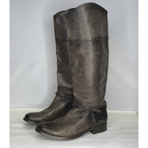 Frye Shoes - Frye Knee High Riding Boots Womens Size 7 Brown Leather Distressed Biker Pull On